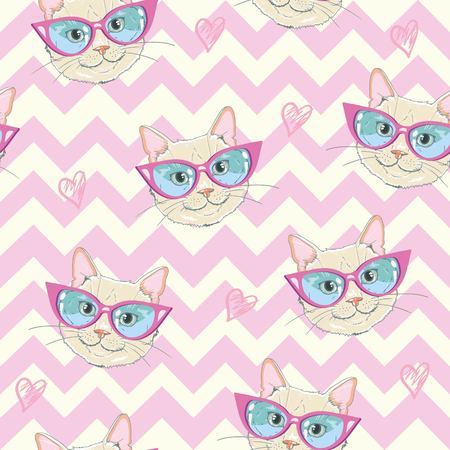 Seamless pattern with cats. Background with gray, white and ginger kittensのイラスト素材