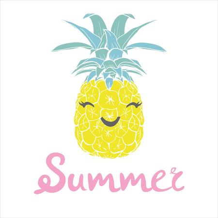 pineapple with glasses tropical, vector, illustration, design, exotic, food, fruitのイラスト素材