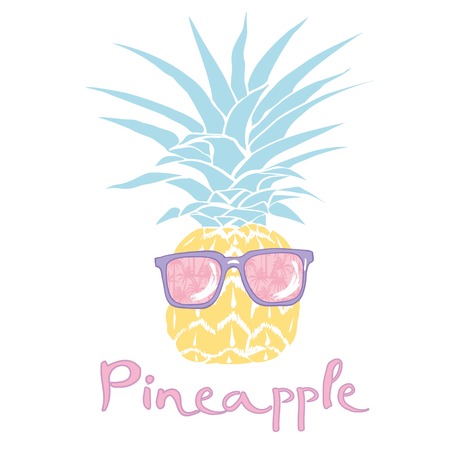 pineapple with glasses tropical, vector, illustration, design, exotic, food, fruitの写真素材