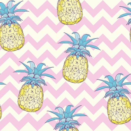 Vector Seamless Pattern with Pineapples, fruit, summer, texture, print, yellow food design decoration fabricのイラスト素材
