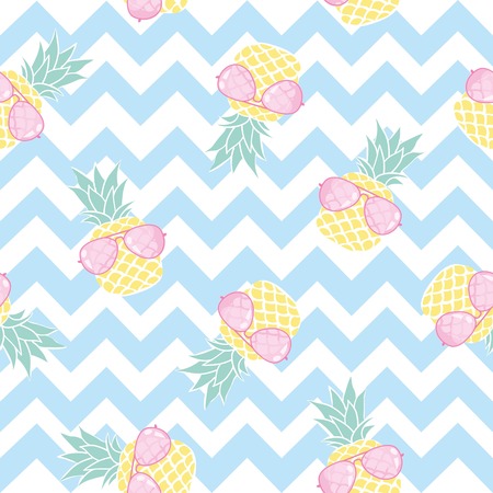 Vector Seamless Pattern with Pineapples, fruit, summer, texture, print, yellow food design decoration fabricのイラスト素材