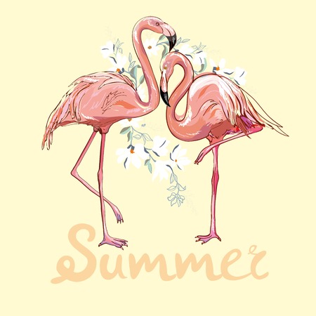 Pink flamingo vector illustrationのイラスト素材