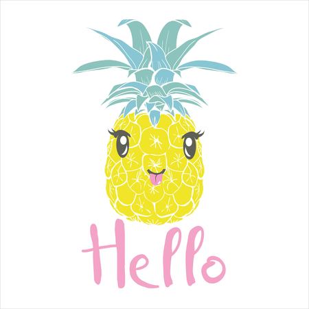 pineapple with glasses tropical, vector, illustration, design, exotic, food, fruitのイラスト素材