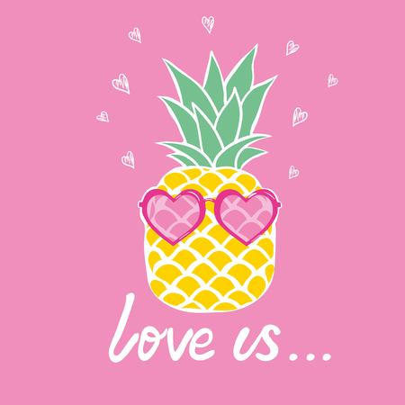 pineapple with glasses tropical, vector, illustration, design, exotic, food, fruitのイラスト素材