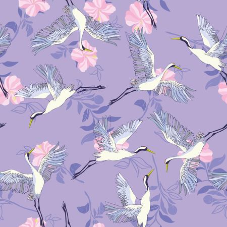 crane, pattern, vector illustration flying bird flowerの写真素材