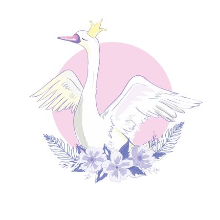 cute lovely princess swan, vector, illustrationのイラスト素材