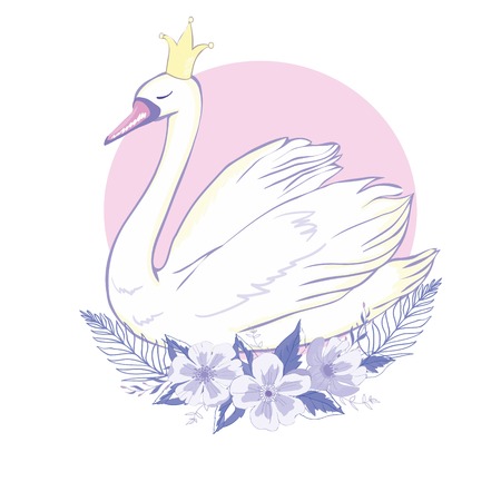 cute lovely princess swan, vector, illustrationのイラスト素材