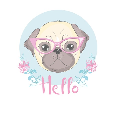 Pug Puppy, illustration, vector cute dog animalのイラスト素材