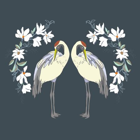 Crane, illustration, bird in flight Design element Vectorのイラスト素材
