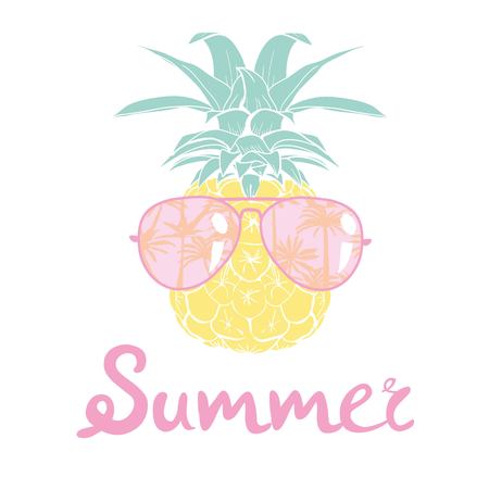 pineapple with glasses tropical, vector, illustration, design, exotic, food, fruitの写真素材