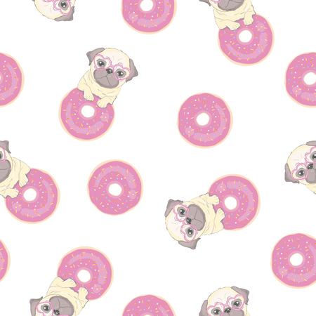 Vector seamless pattern with cute cartoon dog puppies. Can be used as a background, wallpaper, fabric and for other design.French Bulldog patternのイラスト素材
