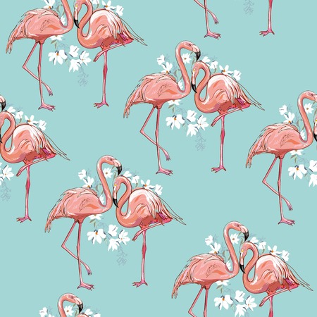 seamless flamingo pattern vector, illustration, bird, design, summer pink print textile tropicalの写真素材