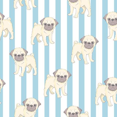 Vector seamless pattern with cute cartoon dog puppies. Can be used as a background, wallpaper, fabric and for other design.French Bulldog patternの写真素材