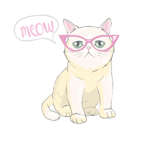 Cute cat vector design.Children illustration for School books and more.Meow slogan. Animal print.のイラスト素材