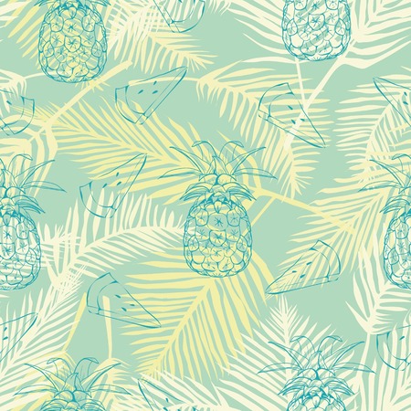 Vector Seamless Pattern with Pineapples, fruit, summer, texture, print, yellow food design decoration fabricのイラスト素材