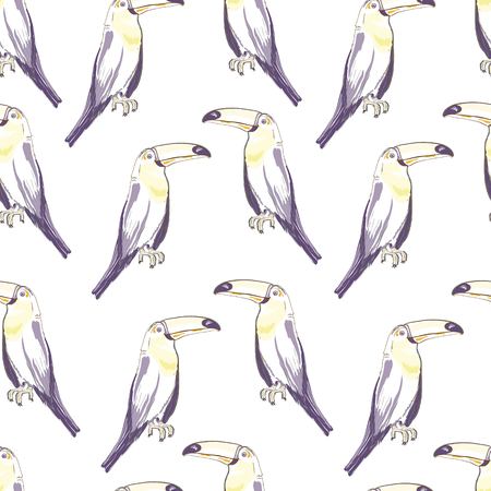 Seamless pattern with hand drawn toucan, bird, illustration, vectorのイラスト素材