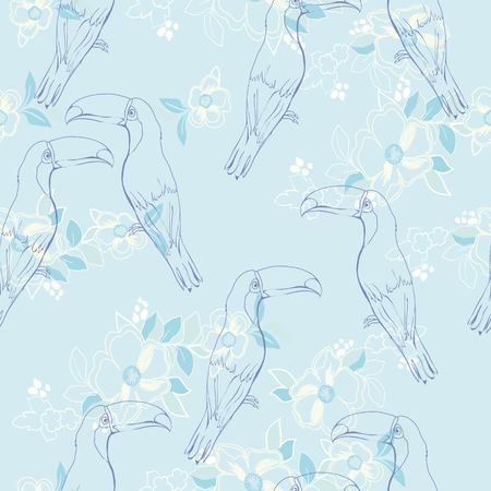 Seamless pattern with hand drawn toucan, bird, illustration, vectorの写真素材