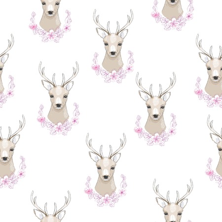 Reindeer Seamless Pattern, illustration, vector deer animalのイラスト素材