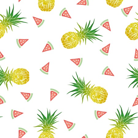 Vector Seamless Pattern with Pineapples, fruit, summer, texture, print, yellow food design decoration fabricのイラスト素材