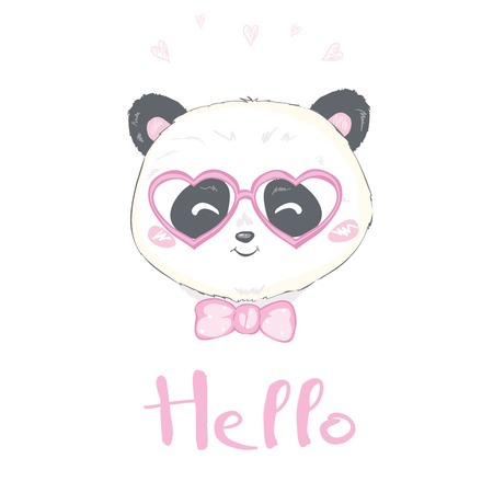 Panda with glasses vector illustration, cute Panda head isolated on white backgroundのイラスト素材