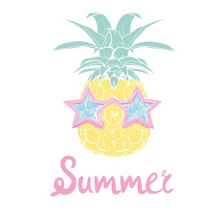 pineapple with glasses tropical, vector, illustration, design, exotic, food, fruitのイラスト素材