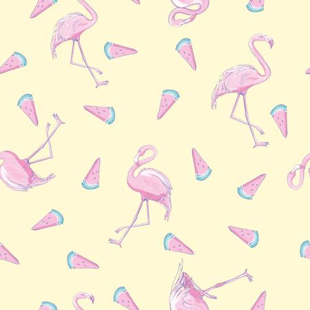 seamless flamingo pattern vector, illustration, bird, design, summer pink print textile tropicalのイラスト素材