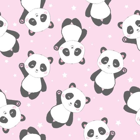 Seamless Cute Cartoon Panda Pattern, vector, animalのイラスト素材