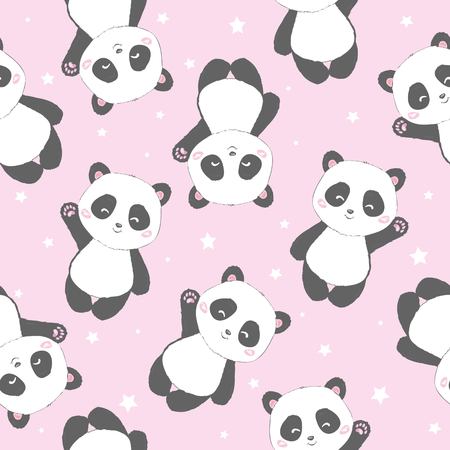 Seamless Cute Cartoon Panda Pattern, vector, animal