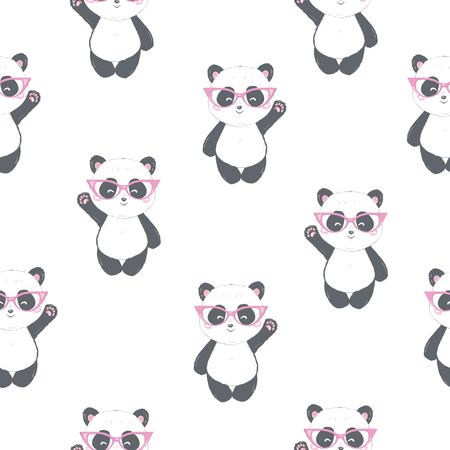 Seamless Cute Cartoon Panda Pattern, vector, animalのイラスト素材