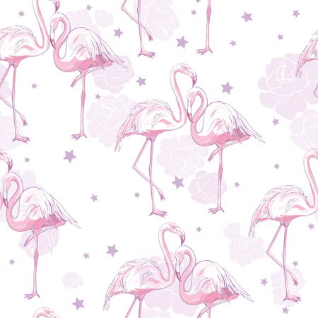 seamless flamingo pattern vector, illustration, bird, design, summer pink print textile tropicalのイラスト素材