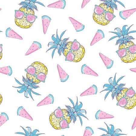 Vector Seamless Pattern with Pineapples, fruit, summer, texture, print, yellow food design decoration fabricのイラスト素材