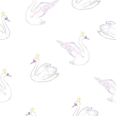 Seamless pattern with white swans. Vector illustration.のイラスト素材
