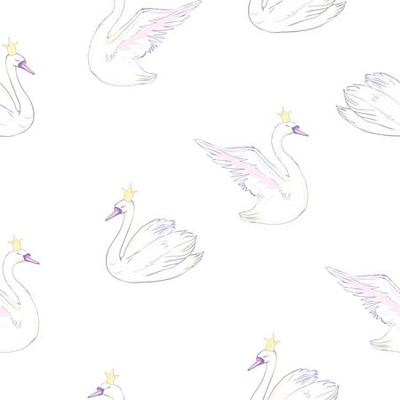 Seamless pattern with white swans. Vector illustration.