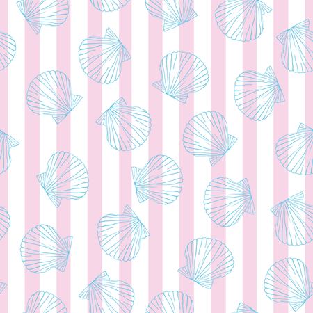 Hand drawn vector illustrations - seamless pattern of seashells. Marine background.のイラスト素材
