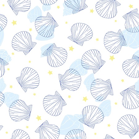 Hand drawn vector illustrations - seamless pattern of seashells. Marine background.のイラスト素材