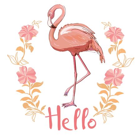 Pink flamingo, vector, illustration bird design print tropicalのイラスト素材