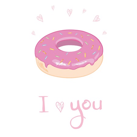 donut with pink glaze. donut icon, vector illustrationのイラスト素材