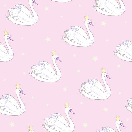 Seamless pattern with white swans. Vector illustration.のイラスト素材