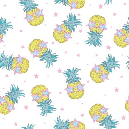 Vector Seamless Pattern with Pineapples, fruit, summer, texture, print, yellow food design decoration fabricのイラスト素材