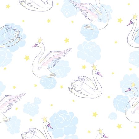 Seamless pattern with white swans. Vector illustration.のイラスト素材
