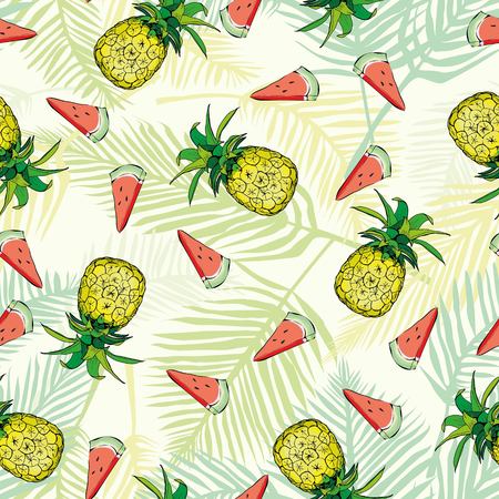 Vector Seamless Pattern with Pineapples, fruit, summer, texture, print, yellow food design decoration fabricのイラスト素材