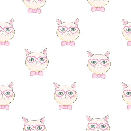 Cute Cats Pet Seamless Icons, Pattern And Backgroundのイラスト素材