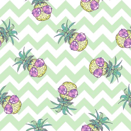 Cute seamless print with pineapplesのイラスト素材