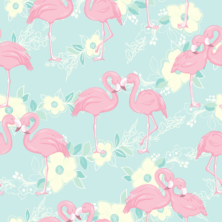 Vector seamless pattern with flamingosのイラスト素材