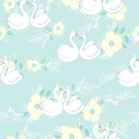 Seamless pattern with white swans. Vector illustration.のイラスト素材