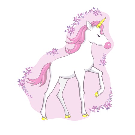 Cute vector unicorn. Magic character with pink mane.のイラスト素材