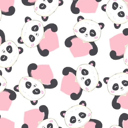 Cartoon Seamless Panda Patternのイラスト素材