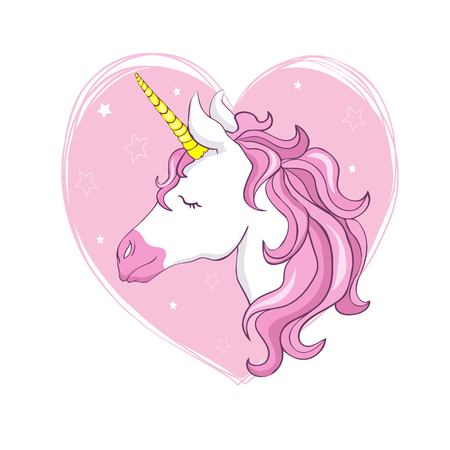 Cute vector unicorn. Magic character with pink mane.のイラスト素材
