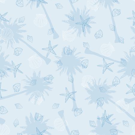 Seashells pattern, vector, illustration. Marine background.のイラスト素材
