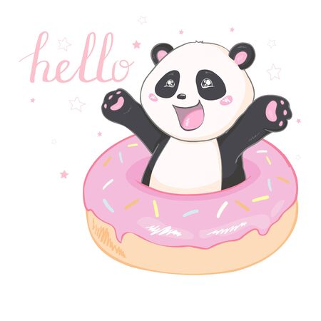 Illustration: cute cartoon Panda sitting in a donutのイラスト素材
